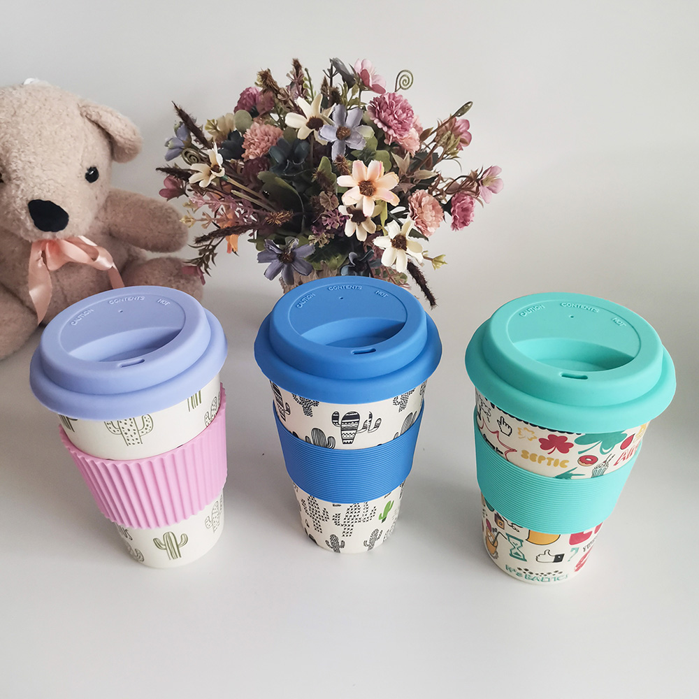 Giftfri design 400ML kaffekopp i melamin/bambufiber med lock