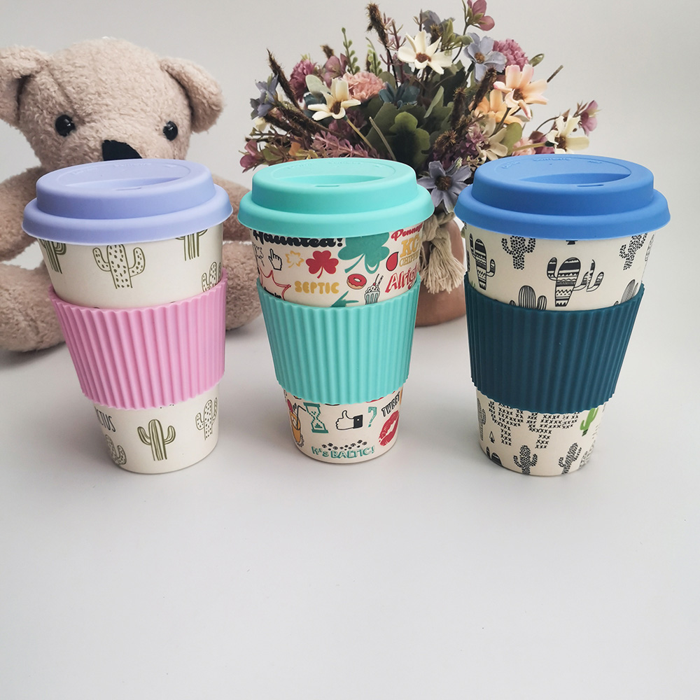 Giftfri design 400ML kaffekopp i melamin/bambufiber med lock