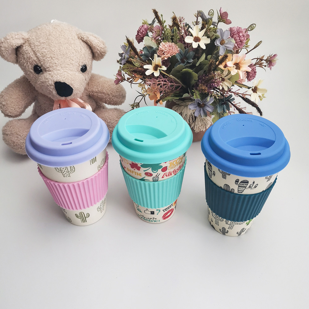 Giftfri design 400ML kaffekopp i melamin/bambufiber med lock