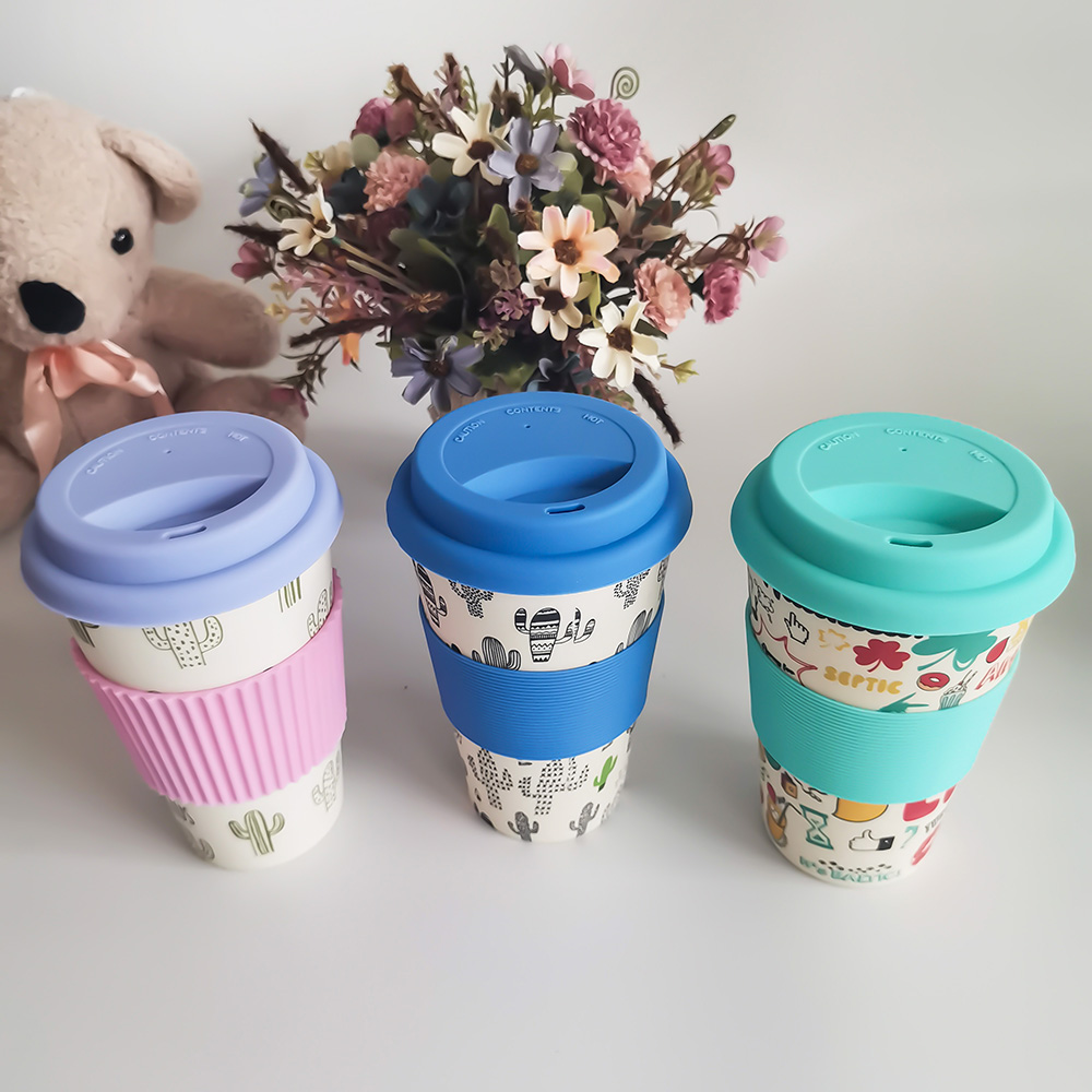 Giftfri design 400ML kaffekopp i melamin/bambufiber med lock