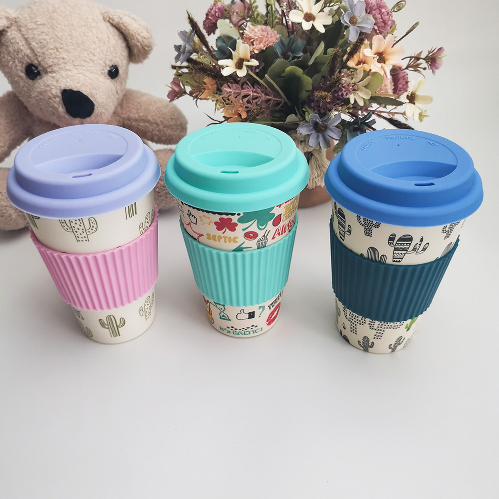 Giftfri design 400ML kaffekopp i melamin/bambufiber med lock