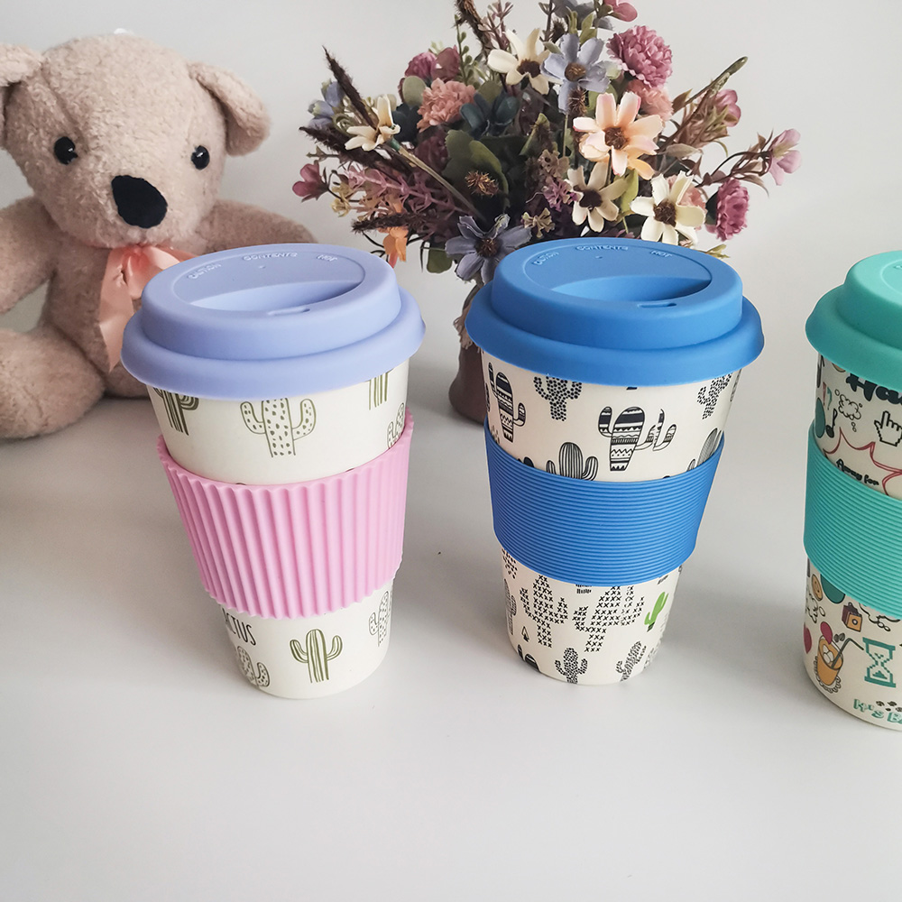 Giftfri design 400ML kaffekopp i melamin/bambufiber med lock