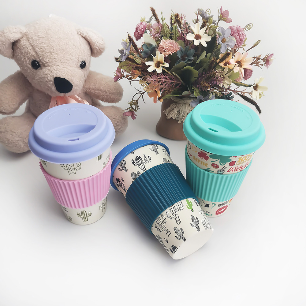 Giftfri design 400ML kaffekopp i melamin/bambufiber med lock