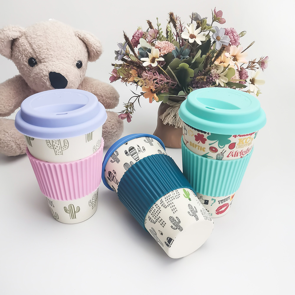 Giftfri design 400ML kaffekopp i melamin/bambufiber med lock